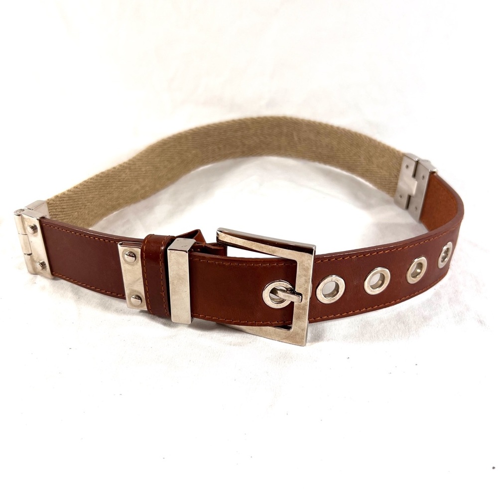 DOLCE & GABBANA Brown Leather Beige Nylon Women's Belt Made in Italy TG/40 XS